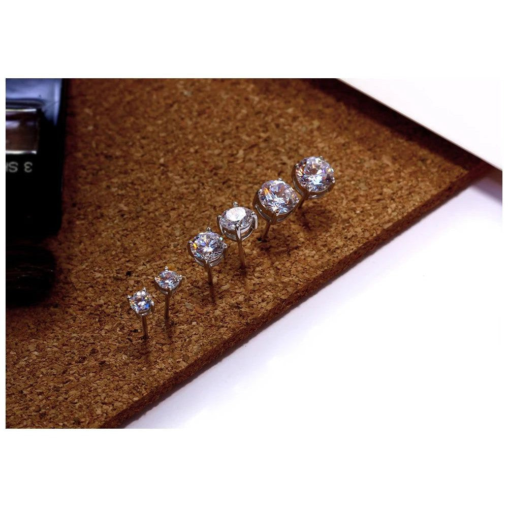 Stylish 7mm Round 925 Sterling Silver Cubic Zirconia Stud Earrings