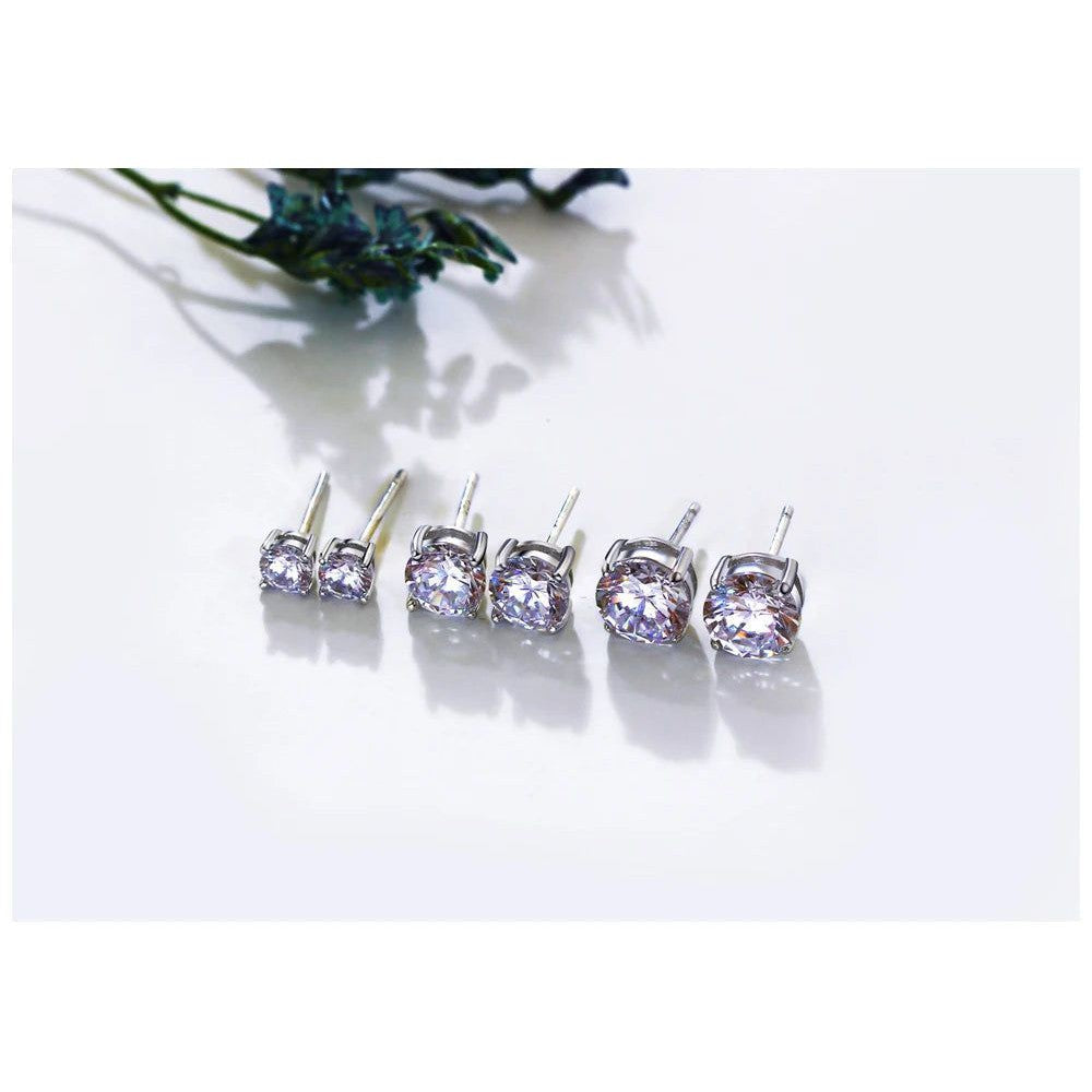 Stylish 7mm Round 925 Sterling Silver Cubic Zirconia Stud Earrings