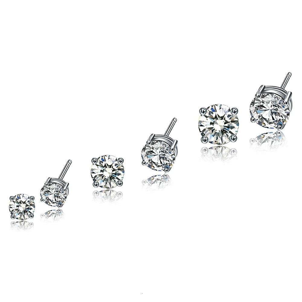 Stylish 7mm Round 925 Sterling Silver Cubic Zirconia Stud Earrings