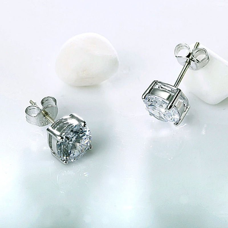 Stylish 7mm Round 925 Sterling Silver Cubic Zirconia Stud Earrings