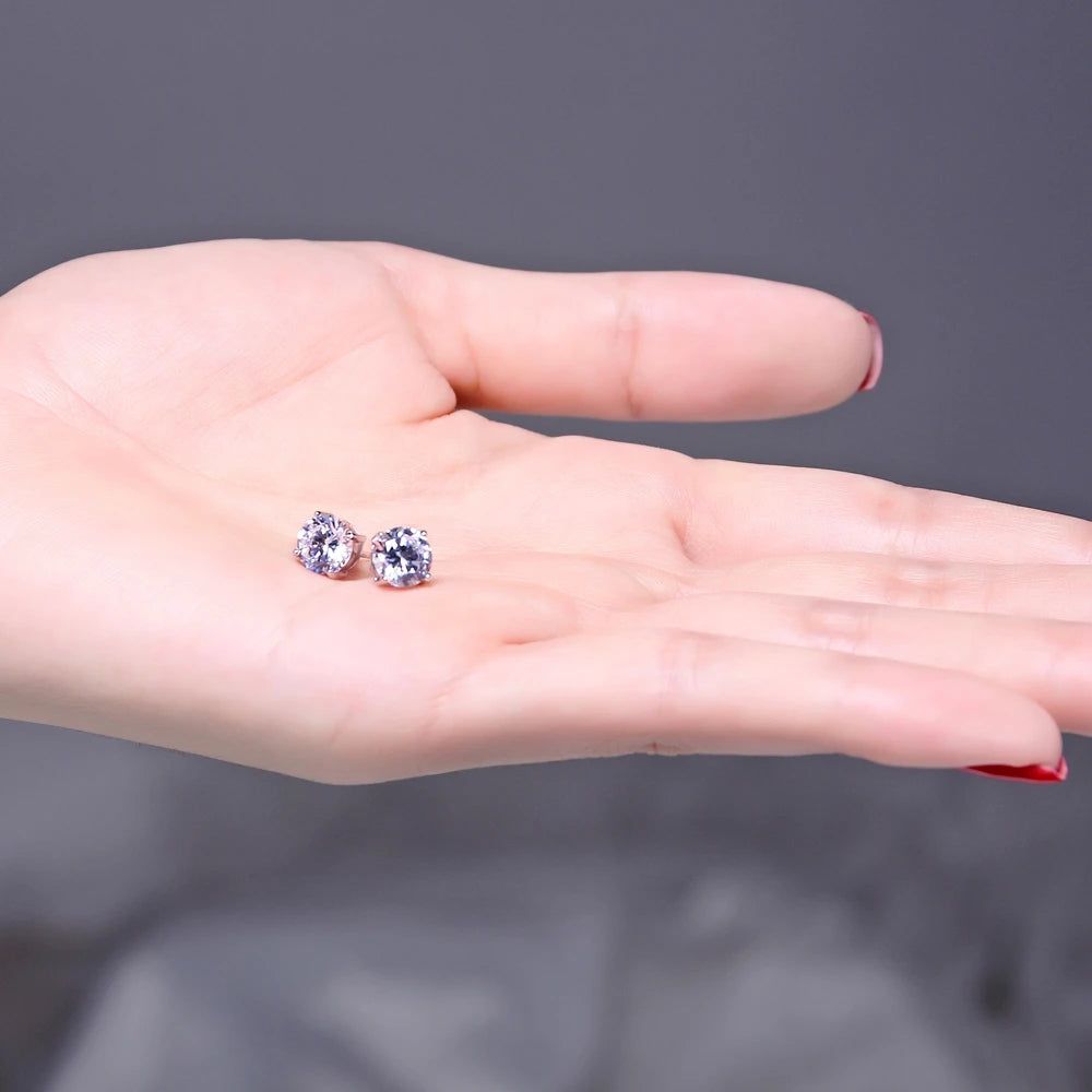 Stylish 7mm Round 925 Sterling Silver Cubic Zirconia Stud Earrings