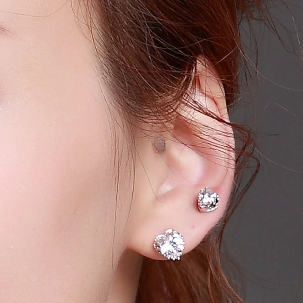 Stylish 7mm Round 925 Sterling Silver Cubic Zirconia Stud Earrings