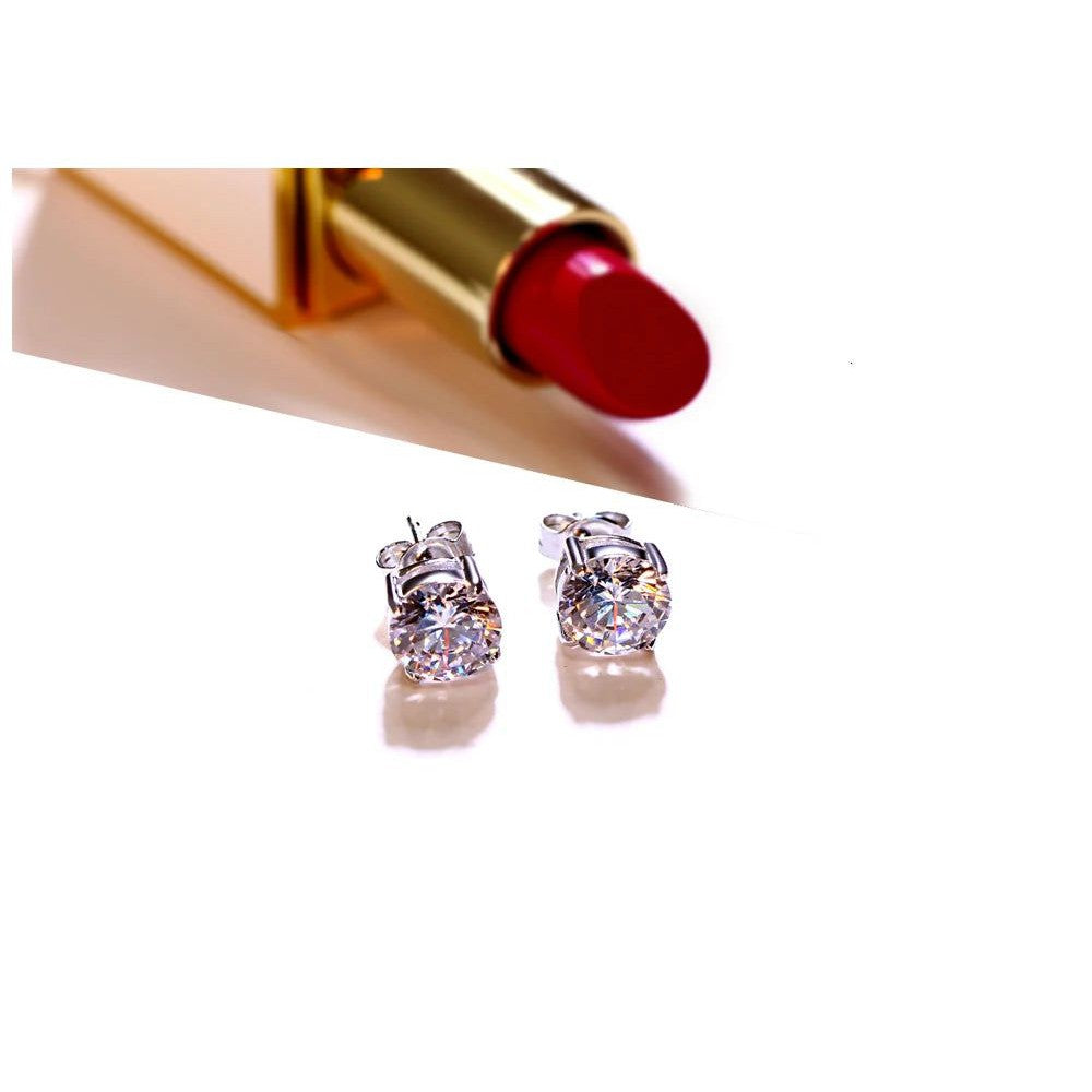 Stylish 7mm Round 925 Sterling Silver Cubic Zirconia Stud Earrings