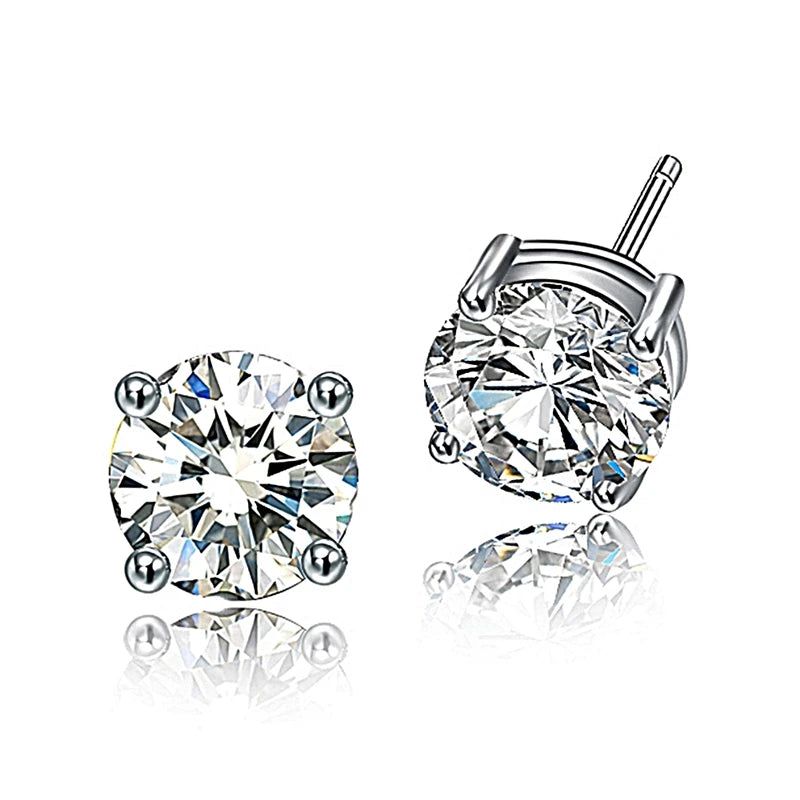 Stylish 7mm Round 925 Sterling Silver Cubic Zirconia Stud Earrings