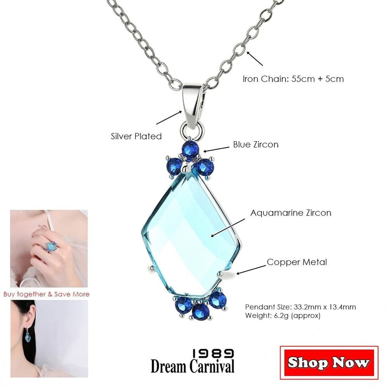 Stylish Aquamarine Geometric Pendant Necklace with Zircon Accents in Blue Tone