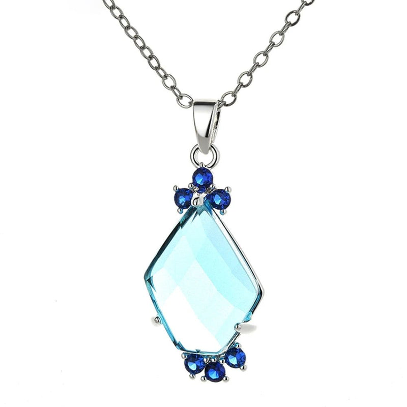 Stylish Aquamarine Geometric Pendant Necklace with Zircon Accents in Blue Tone