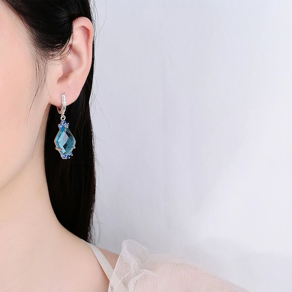 Stylish Aquamarine and Blue Zircon Dangle Earrings with English Hooks for Chic Ladies