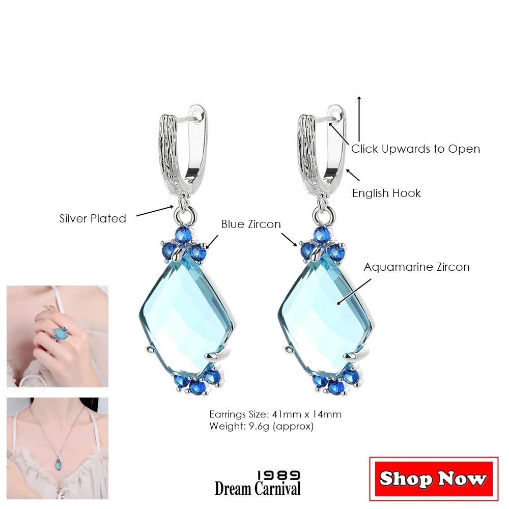 Stylish Aquamarine and Blue Zircon Dangle Earrings with English Hooks for Chic Ladies