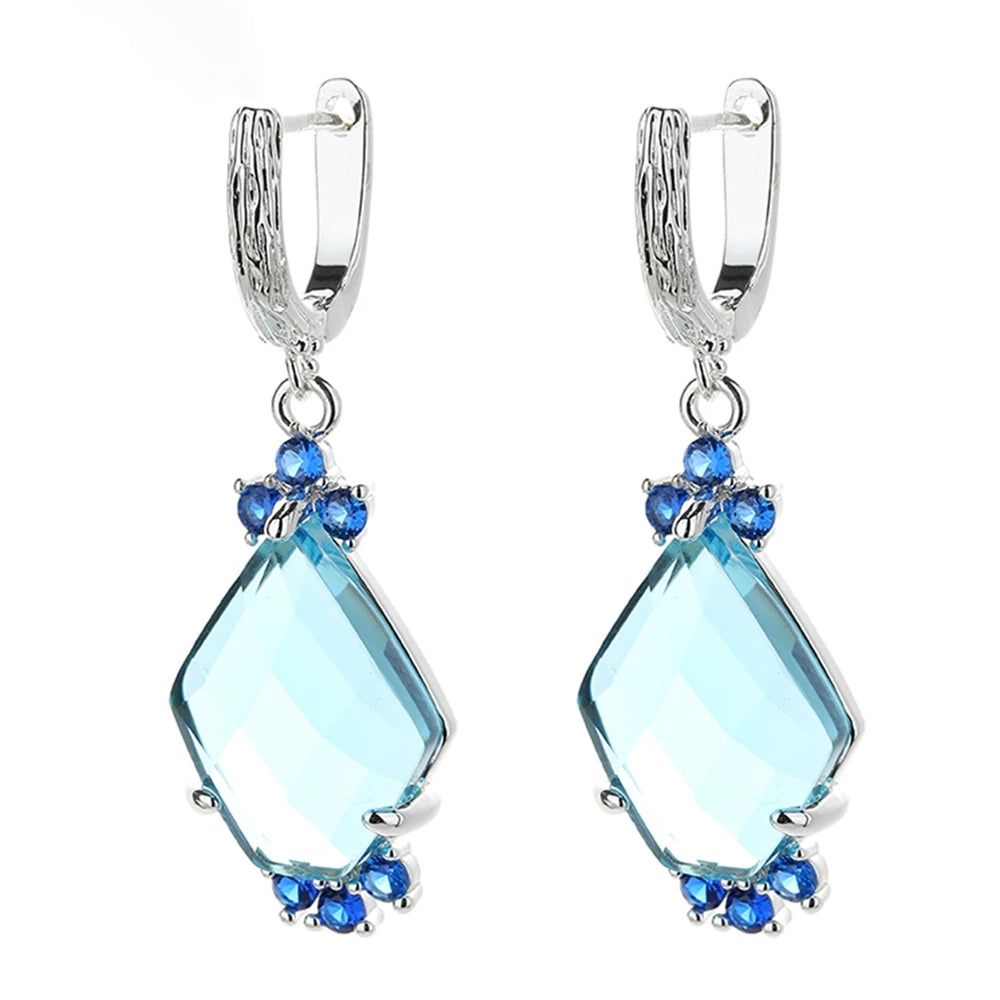 Stylish Aquamarine and Blue Zircon Dangle Earrings with English Hooks for Chic Ladies