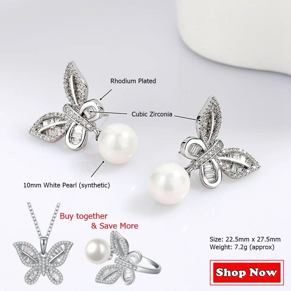 Stylish Butterfly Pearl and Zircon Drop Earrings for a Chic Look