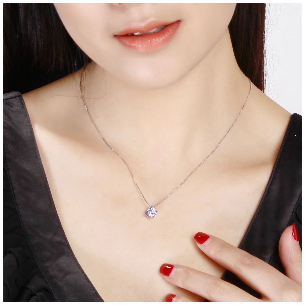 Stylish CZ Cube Sterling Silver Pendant Necklace 925