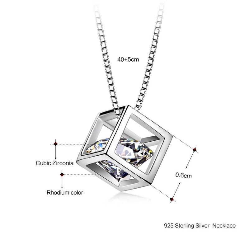 Stylish CZ Cube Sterling Silver Pendant Necklace 925