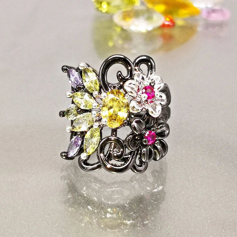 Stylish Color Zirconia Cocktail Ring for Statement Style