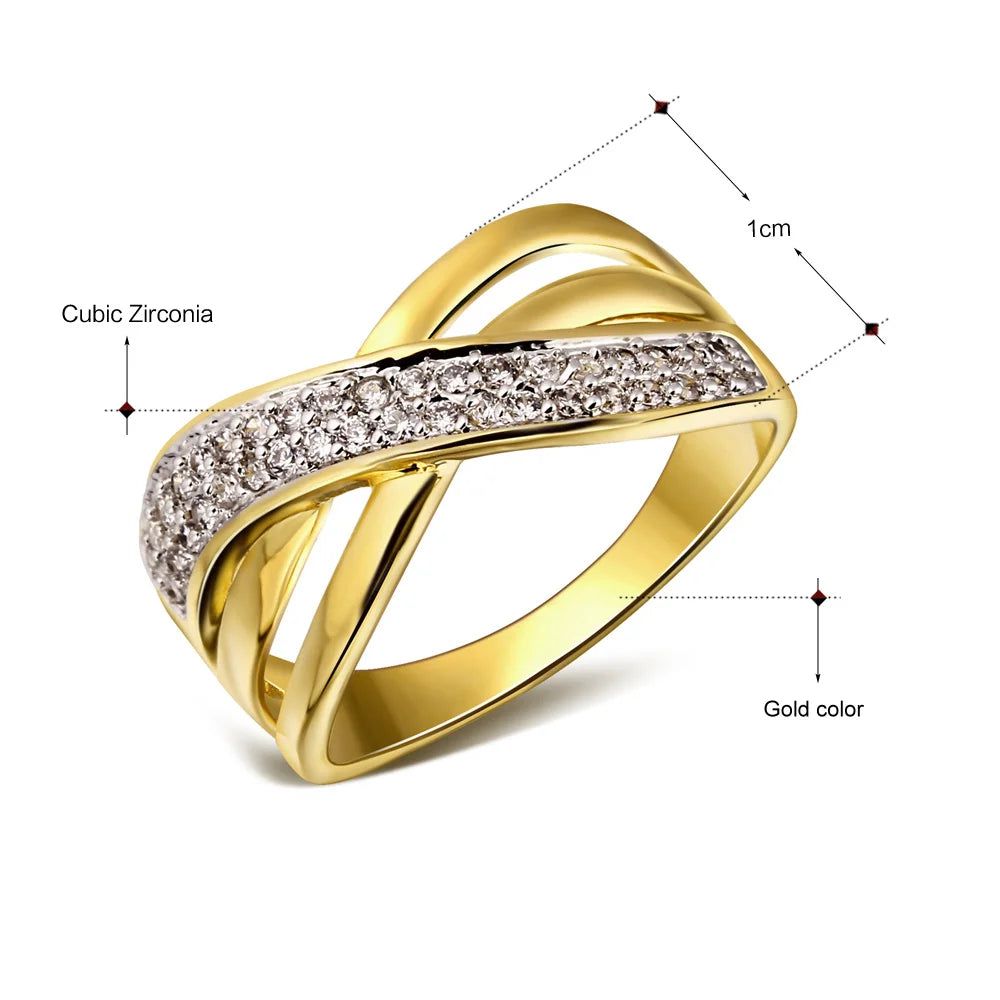 Stylish Cross Design Rhodium Gold Color Stacking Rings with Zircon Pave Detail