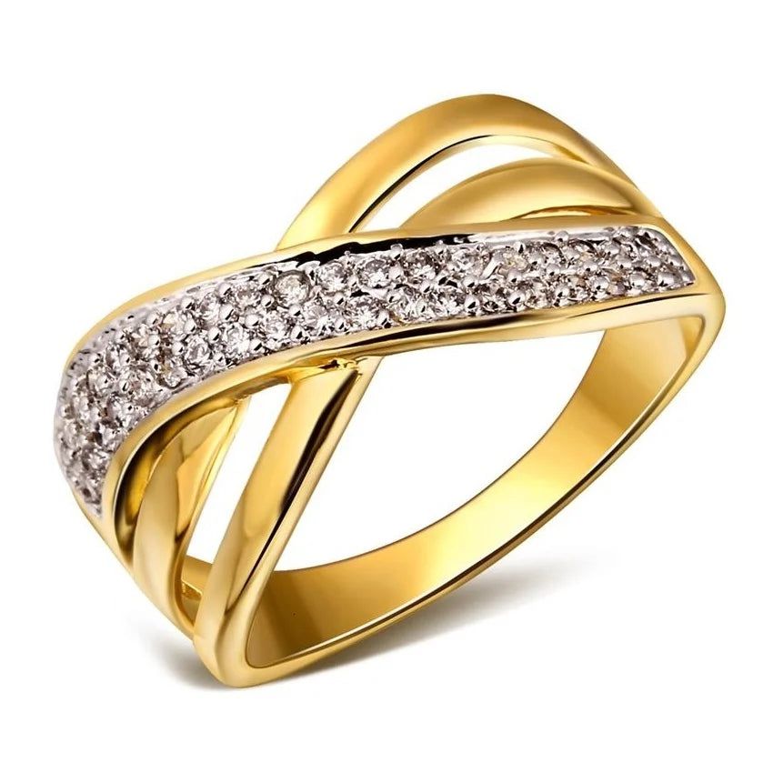 Stylish Cross Design Rhodium Gold Color Stacking Rings with Zircon Pave Detail