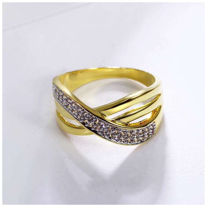 Stylish Cross Design Rhodium Gold Color Stacking Rings with Zircon Pave Detail