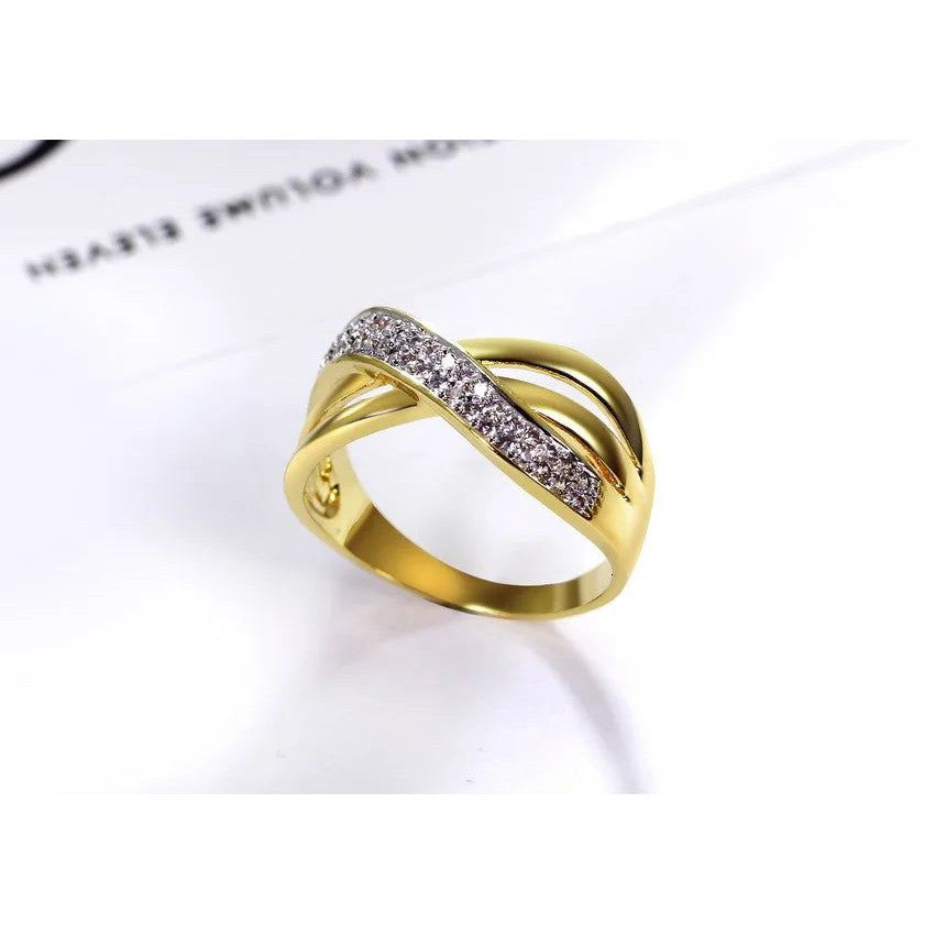 Stylish Cross Design Rhodium Gold Color Stacking Rings with Zircon Pave Detail