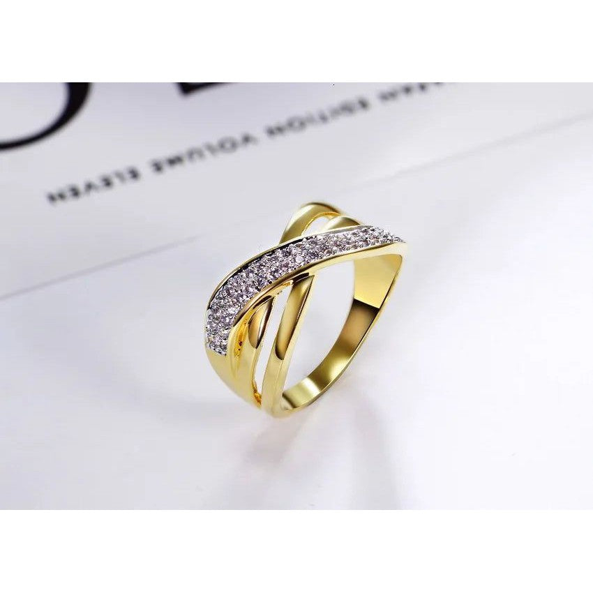 Stylish Cross Design Rhodium Gold Color Stacking Rings with Zircon Pave Detail