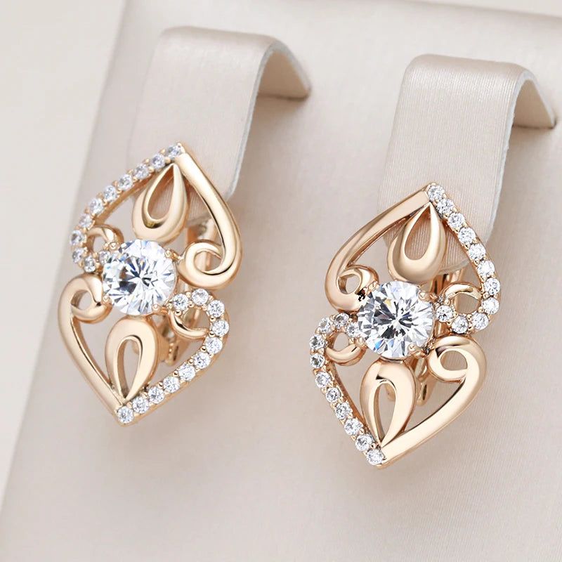 Stylish Floral Dangle Earrings in 585 Rose Gold with Natural Zircon Accents