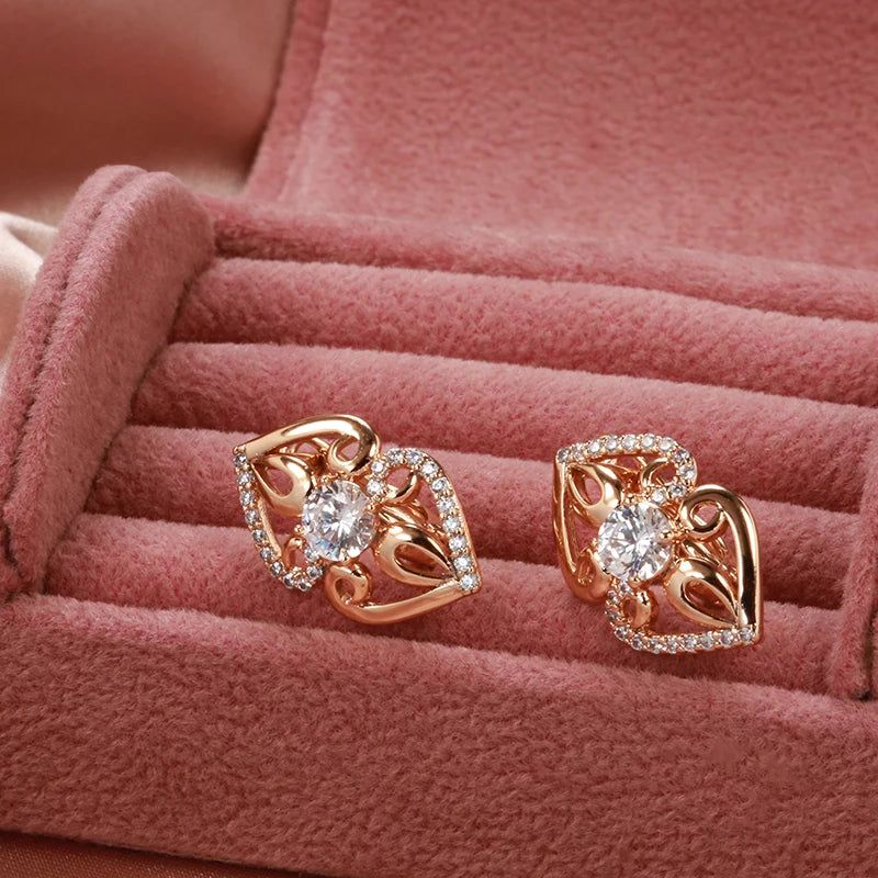 Stylish Floral Dangle Earrings in 585 Rose Gold with Natural Zircon Accents