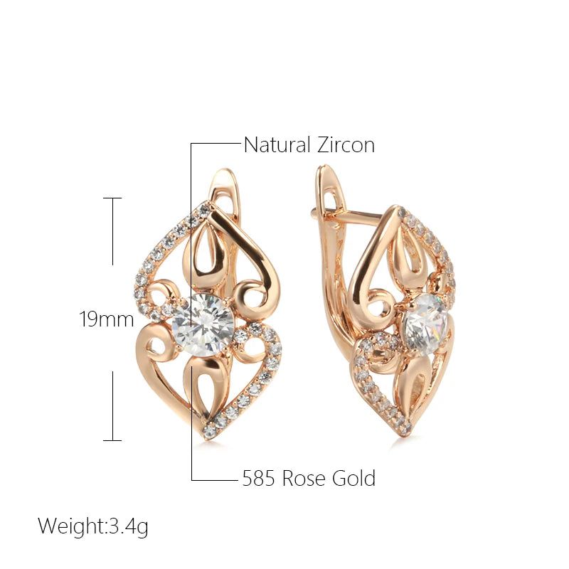 Stylish Floral Dangle Earrings in 585 Rose Gold with Natural Zircon Accents