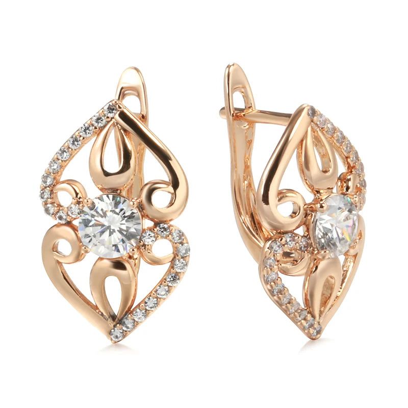 Stylish Floral Dangle Earrings in 585 Rose Gold with Natural Zircon Accents