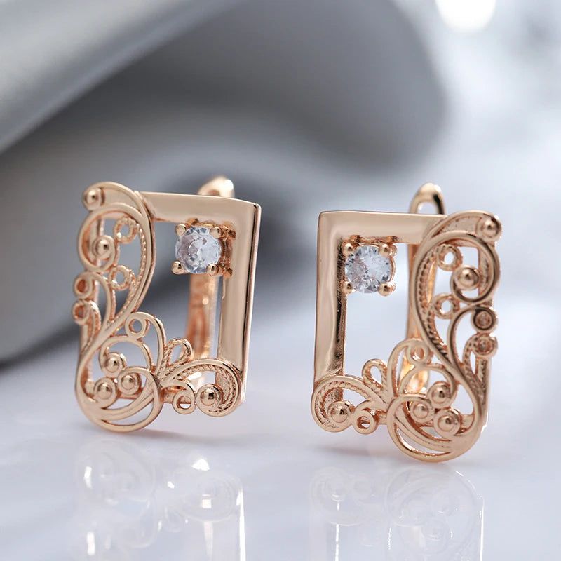 Stylish Floral Drop Earrings in 585 Rose Gold with Natural Zircon Accents