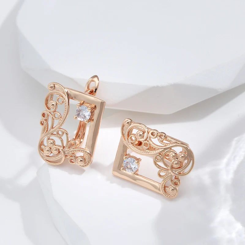 Stylish Floral Drop Earrings in 585 Rose Gold with Natural Zircon Accents