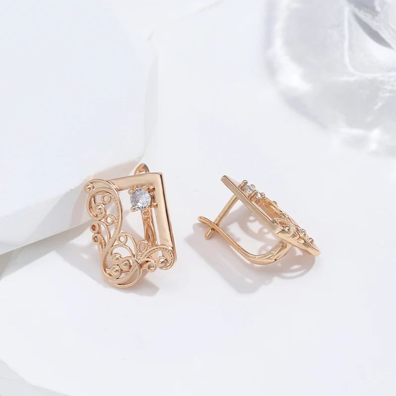 Stylish Floral Drop Earrings in 585 Rose Gold with Natural Zircon Accents