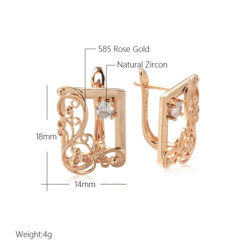 Stylish Floral Drop Earrings in 585 Rose Gold with Natural Zircon Accents