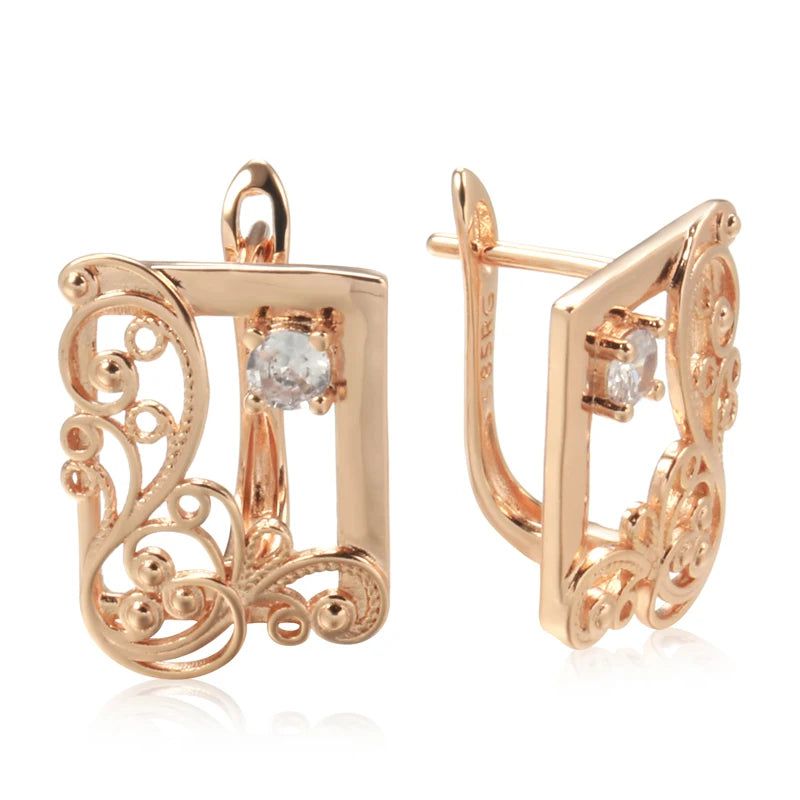 Stylish Floral Drop Earrings in 585 Rose Gold with Natural Zircon Accents