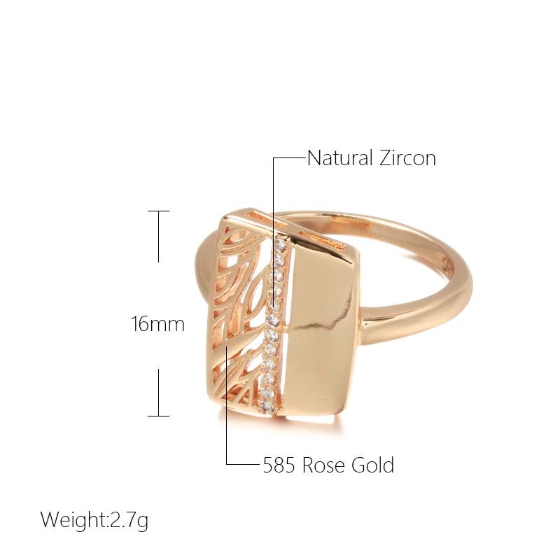 Stylish Floral Hollow Design Ring in 585 Rose Gold with Natural Zircon for Bridal and Fashion Jewelry