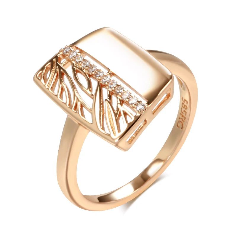 Stylish Floral Hollow Design Ring in 585 Rose Gold with Natural Zircon for Bridal and Fashion Jewelry