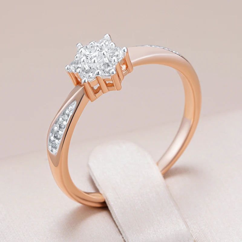 Stylish Floral Zircon Crystal Ring in 585 Rose Gold and Silver Mix