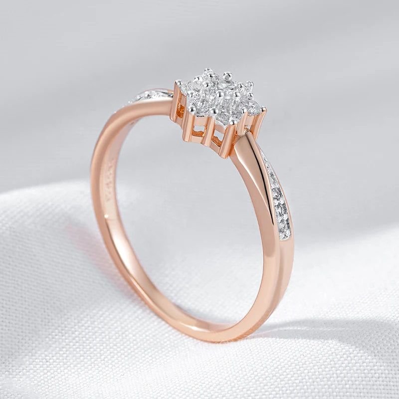 Stylish Floral Zircon Crystal Ring in 585 Rose Gold and Silver Mix