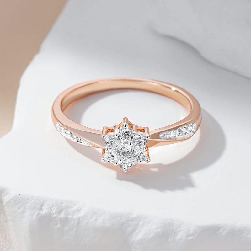 Stylish Floral Zircon Crystal Ring in 585 Rose Gold and Silver Mix