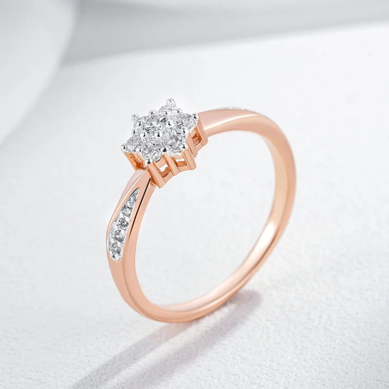 Stylish Floral Zircon Crystal Ring in 585 Rose Gold and Silver Mix