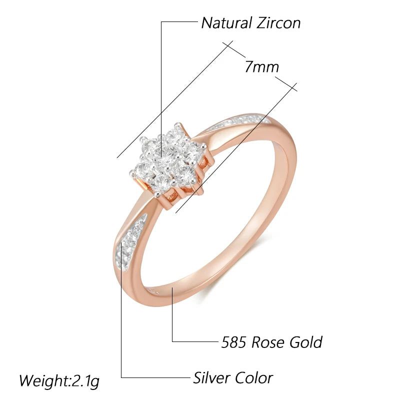 Stylish Floral Zircon Crystal Ring in 585 Rose Gold and Silver Mix