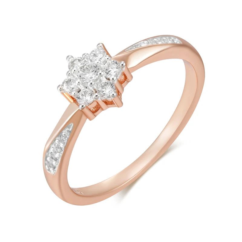 Stylish Floral Zircon Crystal Ring in 585 Rose Gold and Silver Mix