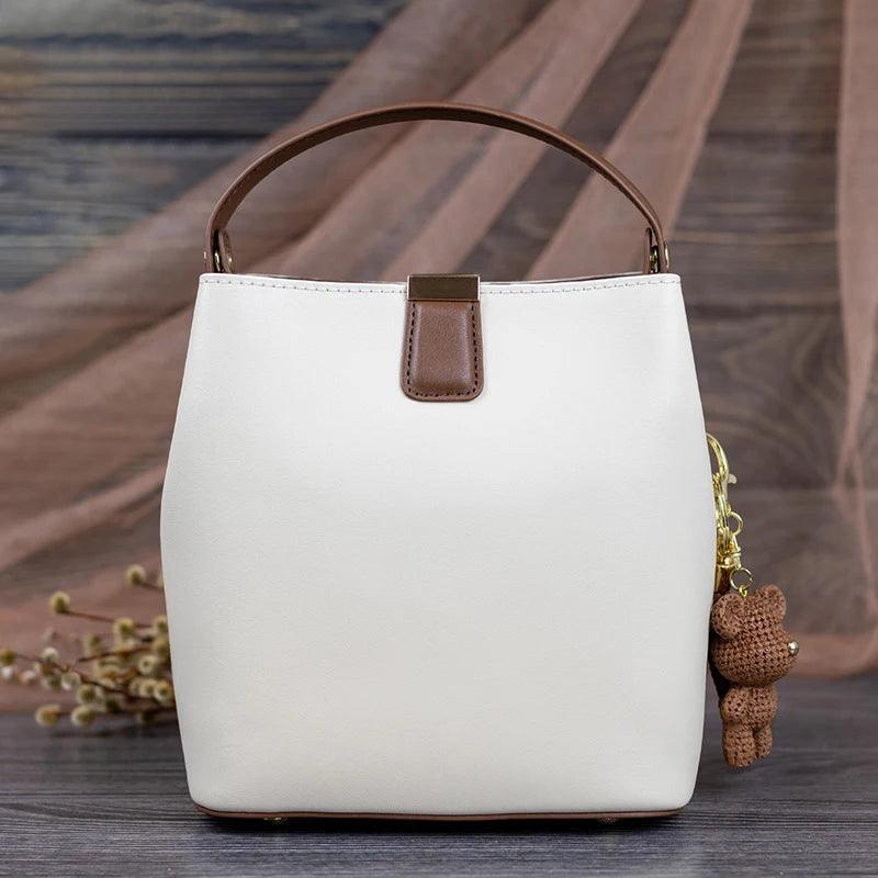 Stylish Foxer Split Leather Bucket Bag - Stylish Women's Messenger Tote & Crossbody Handbag