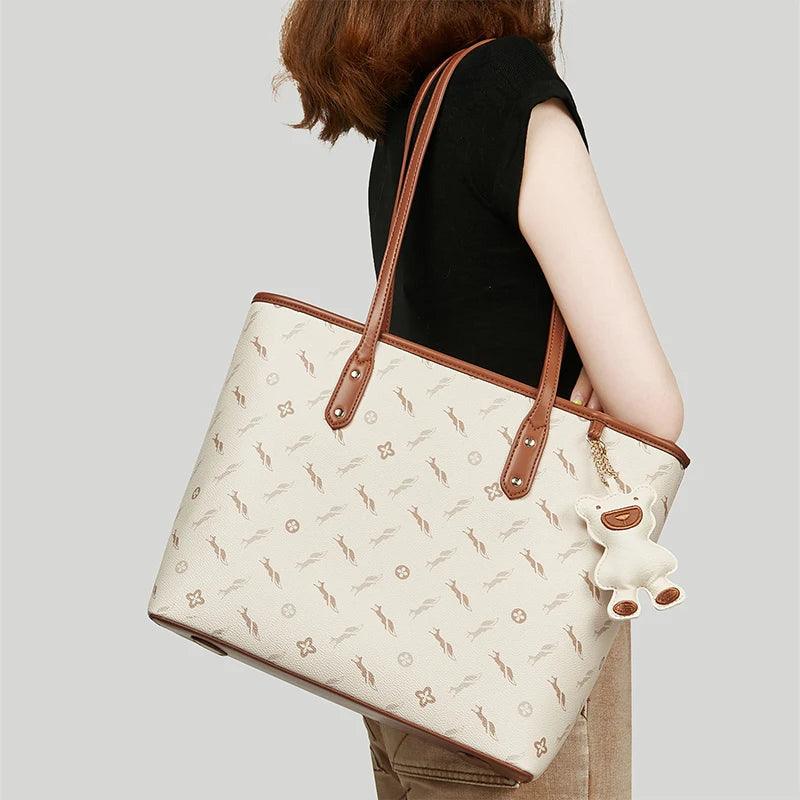 Stylish Foxer Women's Large PU Leather Handbag - Stylish Commute and Travel Tote with Vintage Animal Prints