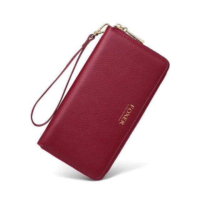 Stylish Foxer Women's Long Leather Clutch Wallet with Wristlet and Card Holder