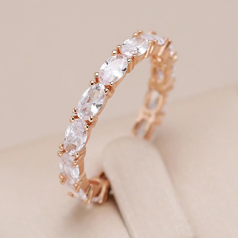 Stylish Full Oval Natural Zircon Eternal Ring in Luxury Rose Gold Finish