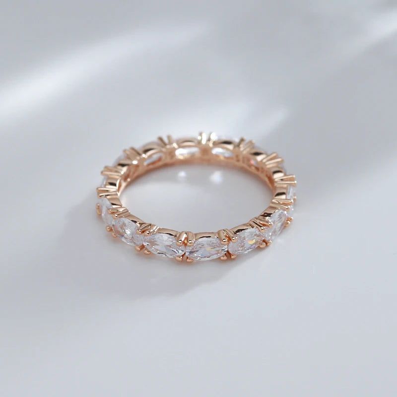 Stylish Full Oval Natural Zircon Eternal Ring in Luxury Rose Gold Finish