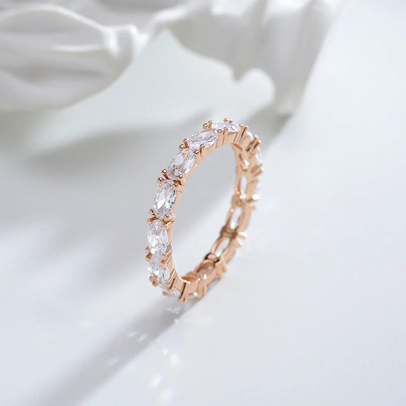 Stylish Full Oval Natural Zircon Eternal Ring in Luxury Rose Gold Finish