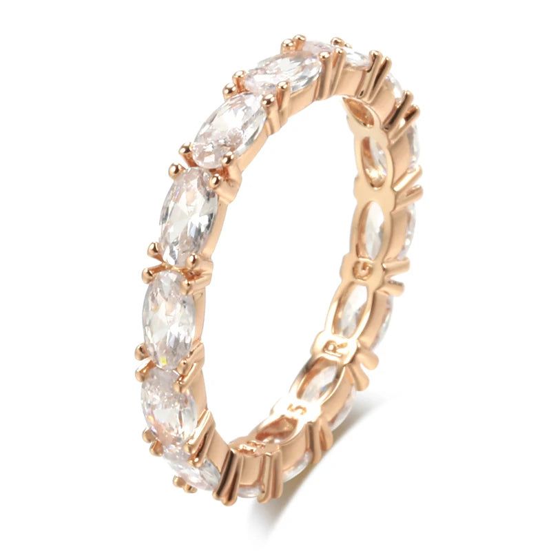 Stylish Full Oval Natural Zircon Eternal Ring in Luxury Rose Gold Finish