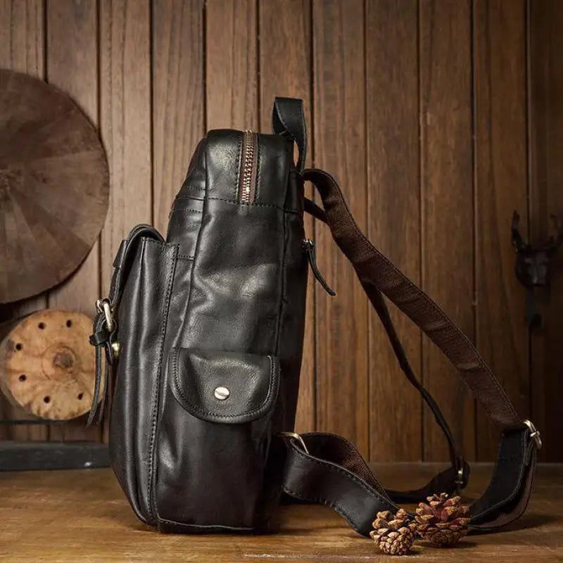 Stylish Genuine Leather Men's Backpack for Travel and School - Large Capacity Laptop Bag