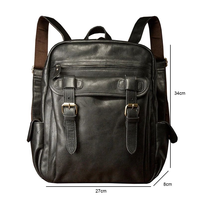 Stylish Genuine Leather Men's Backpack for Travel and School - Large Capacity Laptop Bag