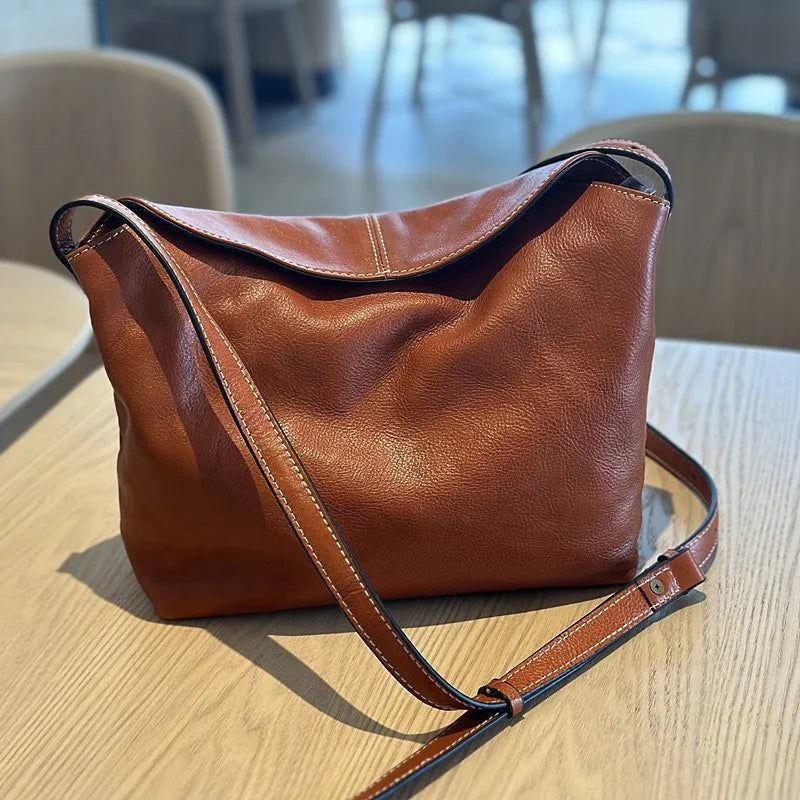 Stylish Genuine Leather Women's Commuter Bag - Spacious Soft Cowhide Shoulder & Crossbody Design