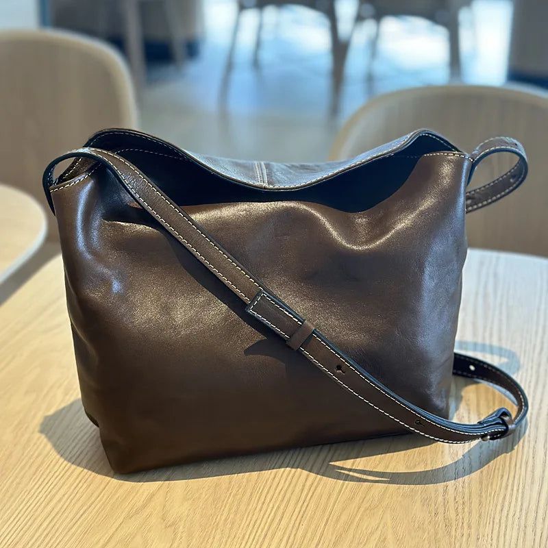 Stylish Genuine Leather Women's Commuter Bag - Spacious Soft Cowhide Shoulder & Crossbody Design